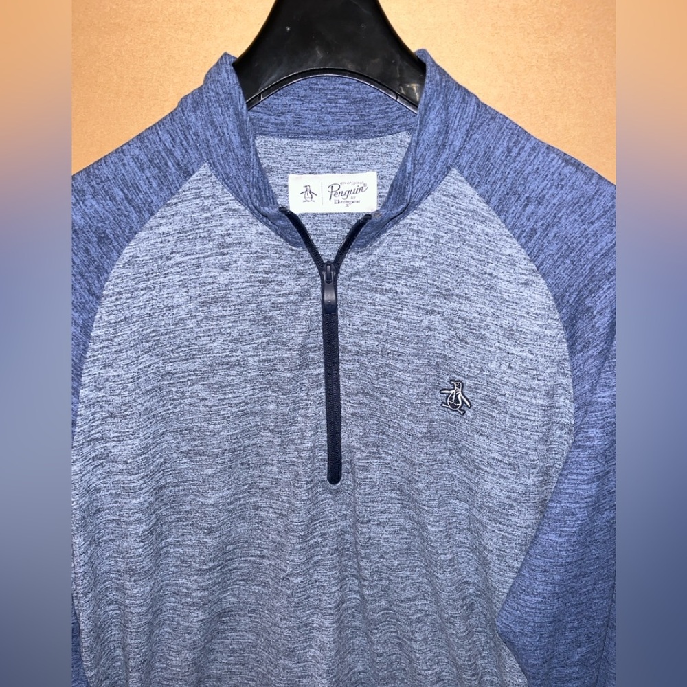 Penguin By Munsingwear 1/4 Zip Pullover  Mens XL Blue Long Sleeve Stretch